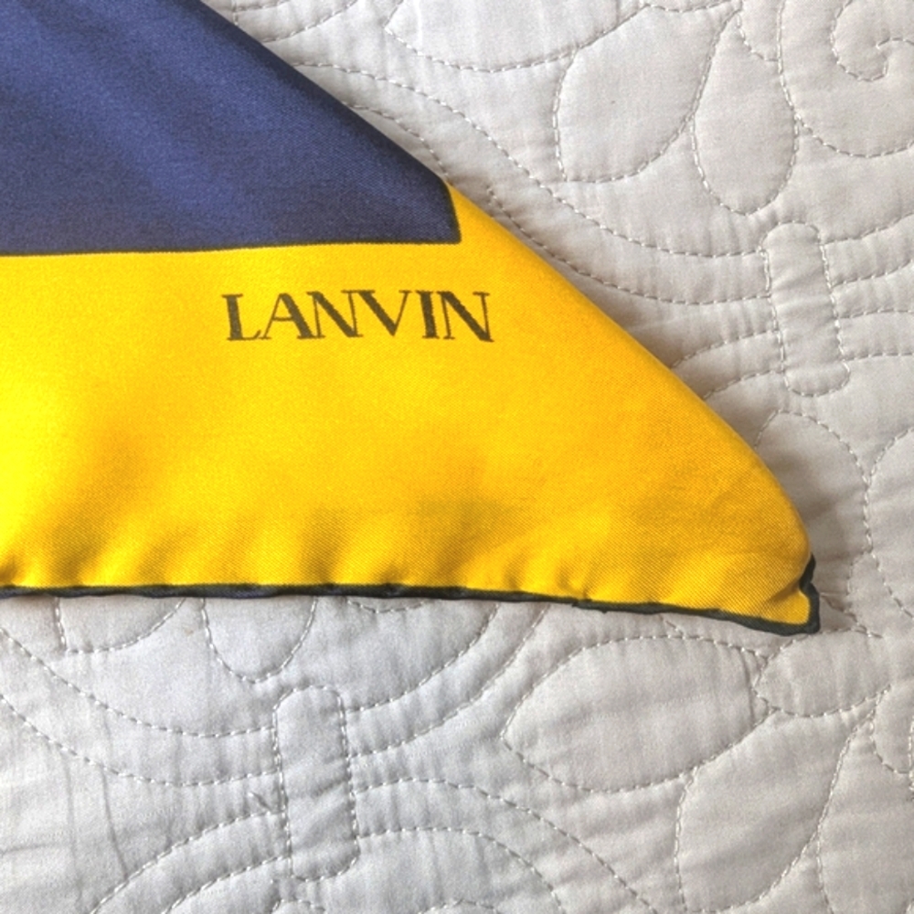 Vintage Lanvin Yellow & Navy Silk Scarf – Made in Italy - Picture 5 of 8
